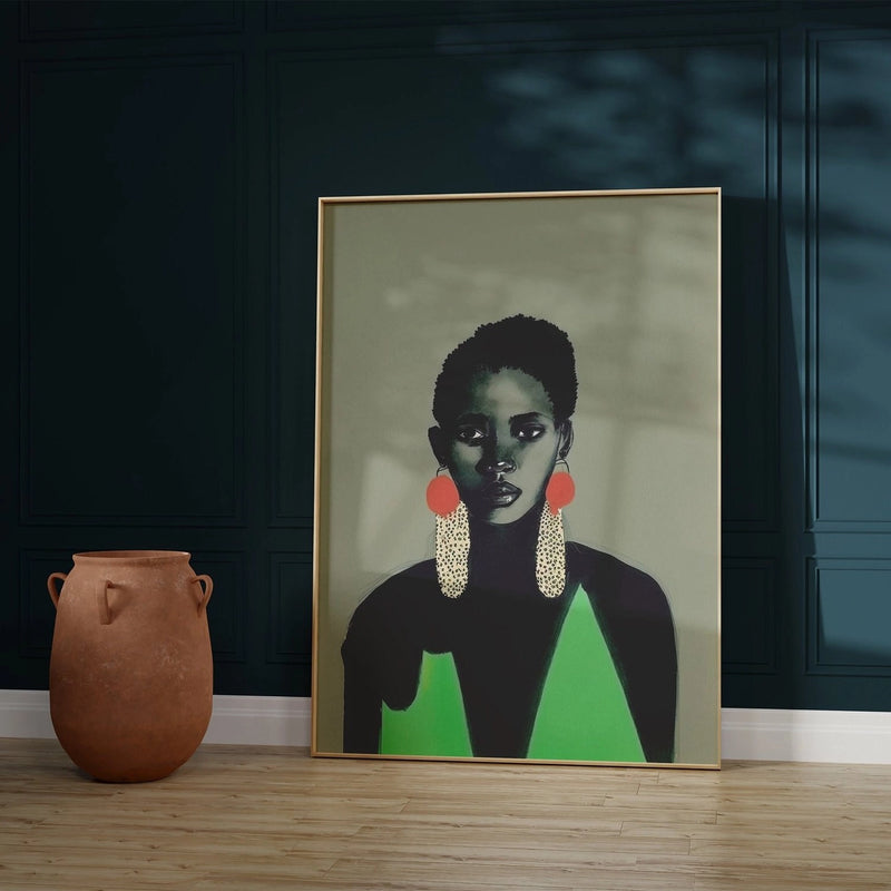 Ngozi. Vintage Green Portrait | Afro Caribbean Art