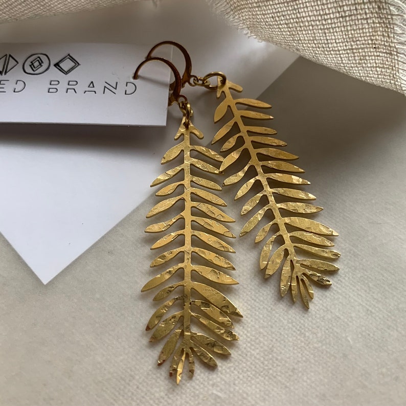 Handmade Textured Modern Brass Leaf Statement Earrings