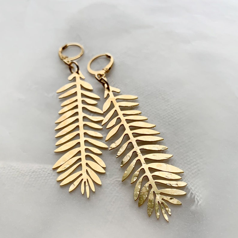 Handmade Textured Modern Brass Leaf Statement Earrings