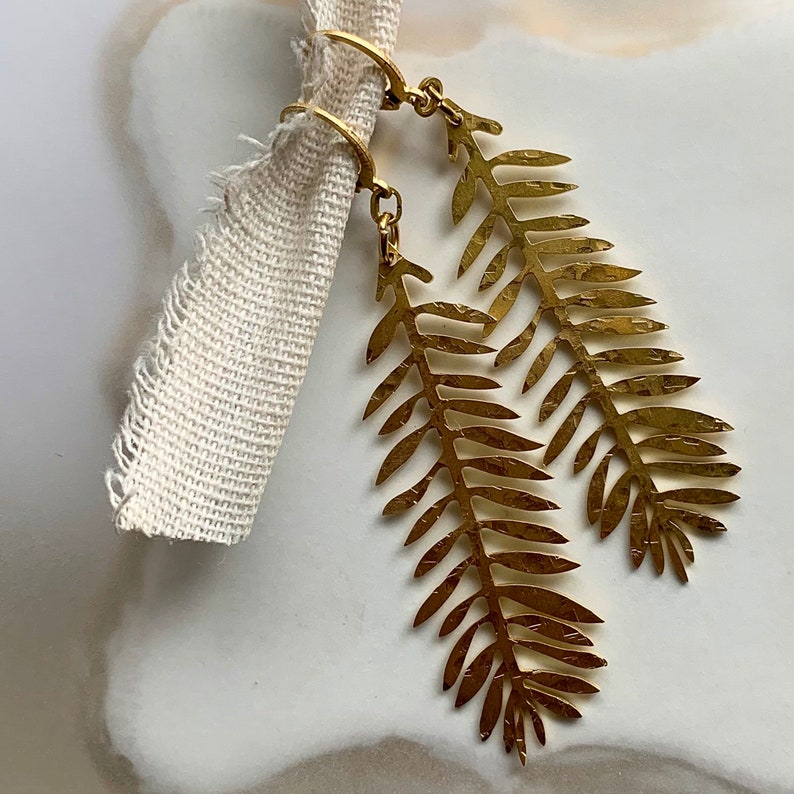 Handmade Textured Modern Brass Leaf Statement Earrings