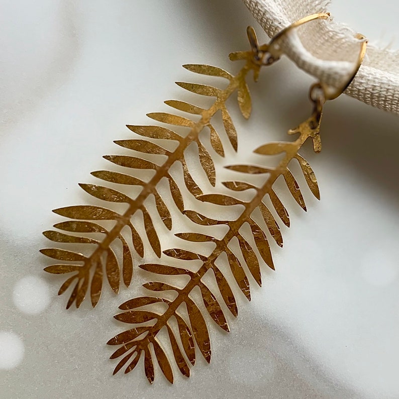 Handmade Textured Modern Brass Leaf Statement Earrings