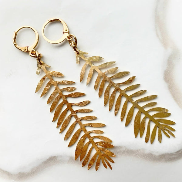 Handmade Textured Modern Brass Leaf Statement Earrings