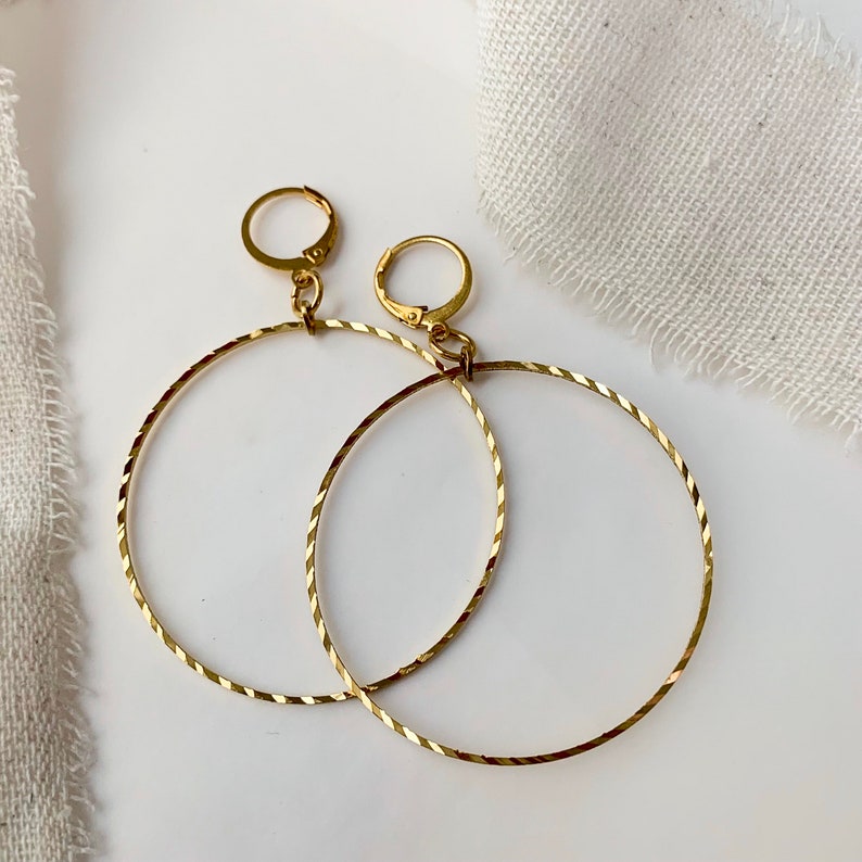 Jumbo Textured Hoop Brass Earrings