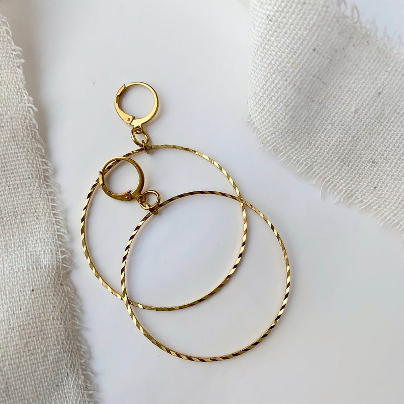 Jumbo Textured Hoop Brass Earrings