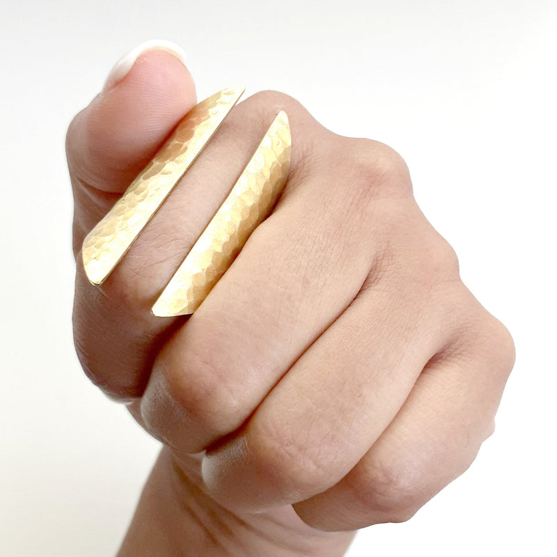 Tall Hammer Texture Open Split Ring
