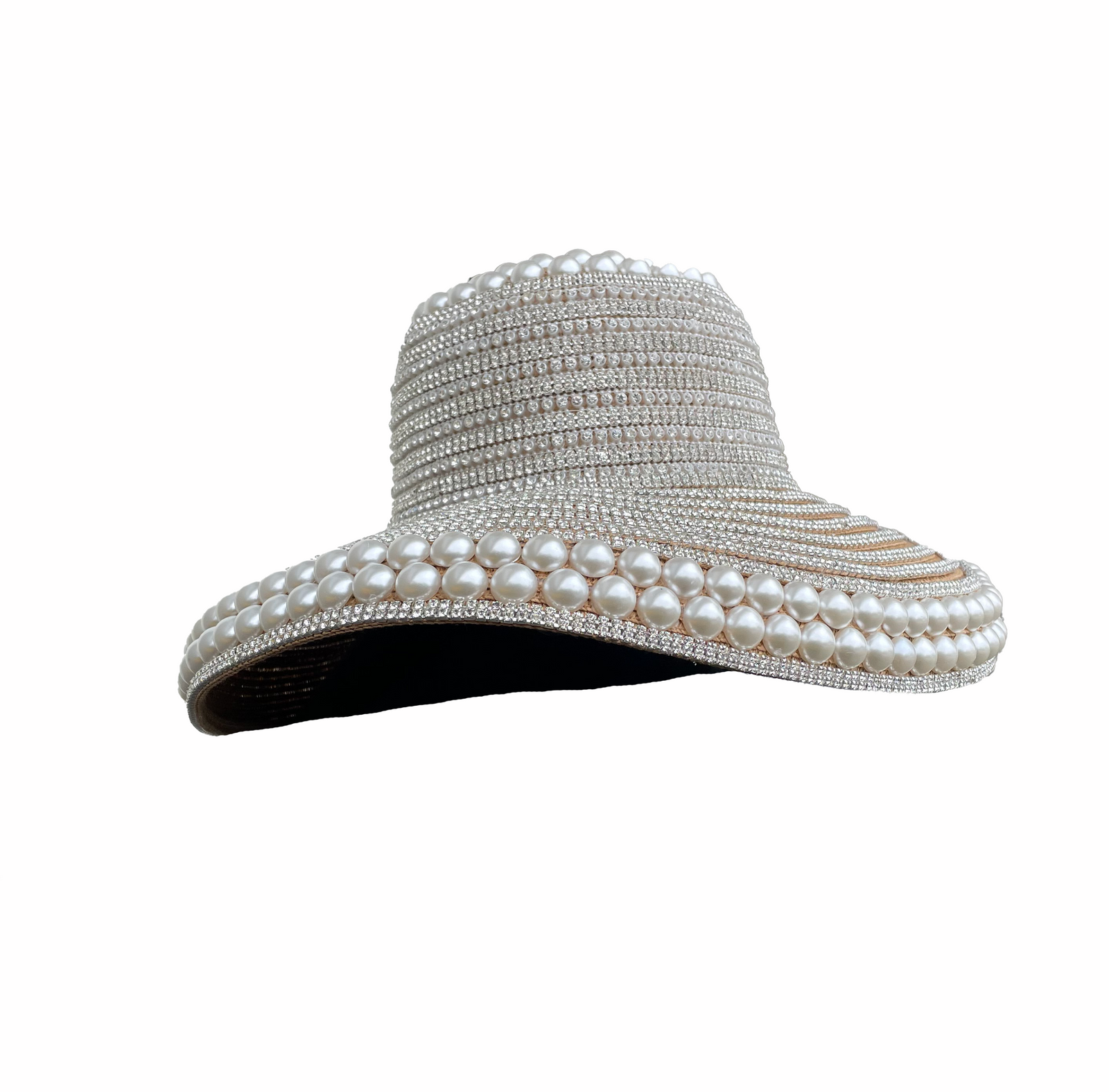 Elegant Cream Wide-Brim Hat with Pearl Detailing Bridal 3-in-1 Beige Fedora - Wide Brim – Jukebox Fashion main image 2