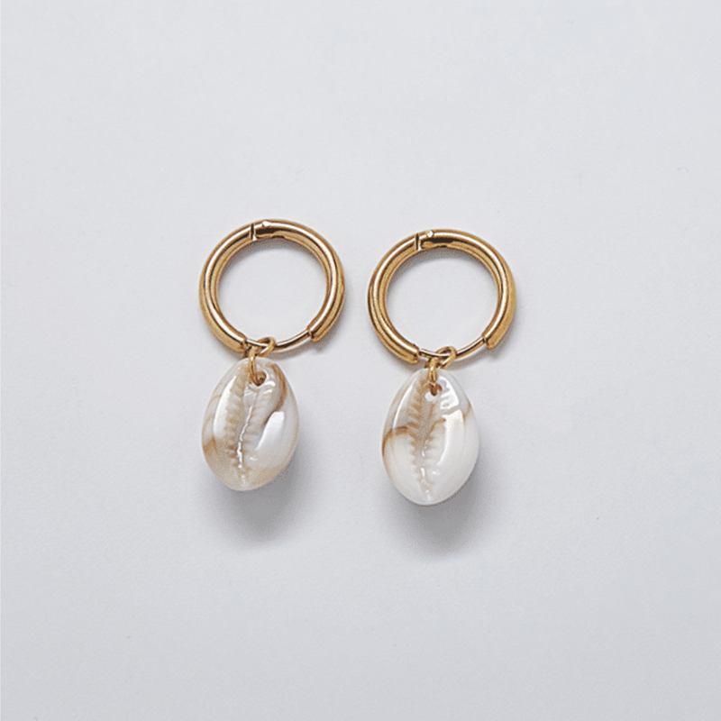 Gold Cowrie Shell Huggie Earrings