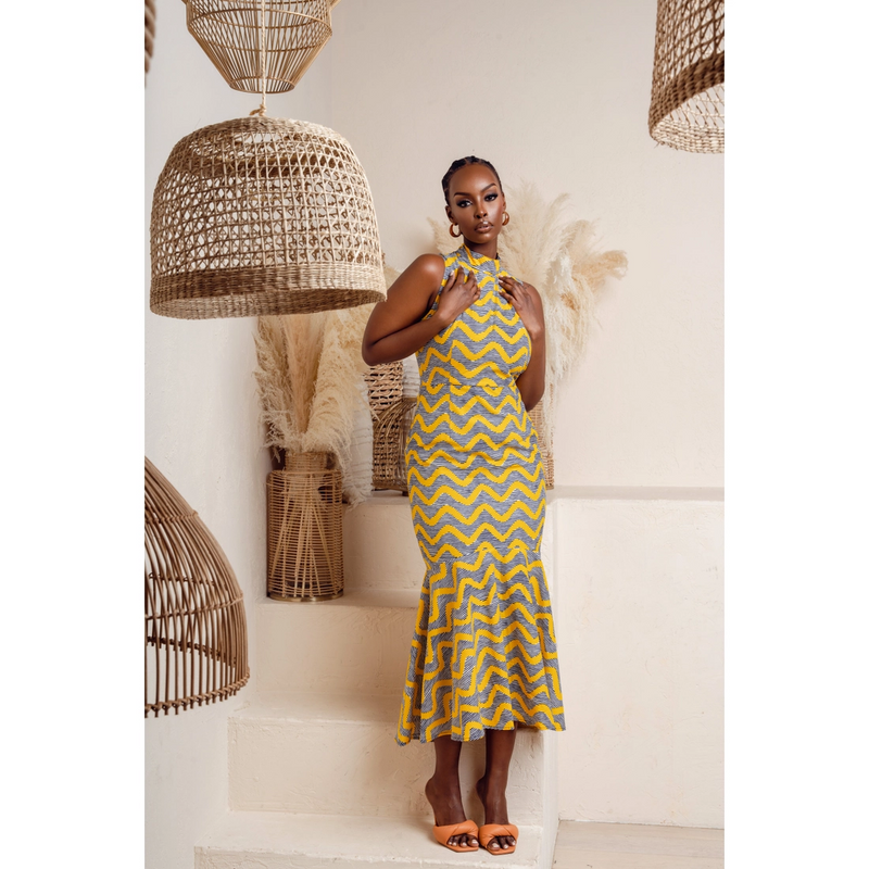 LISA African Print Maxi Mock Neck Dress