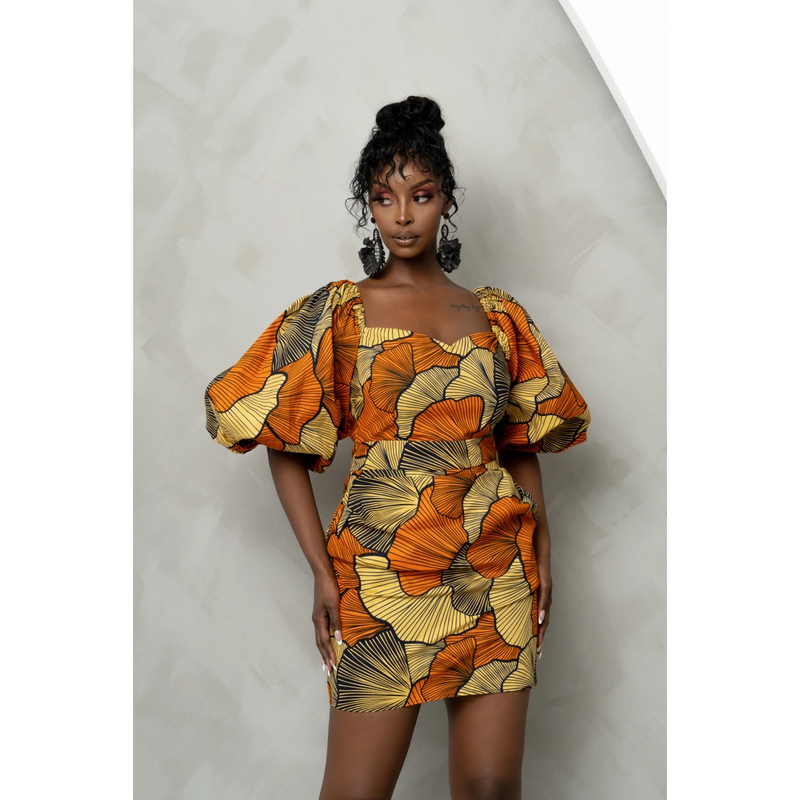 OHI African Print Sweetheart Mini Dress