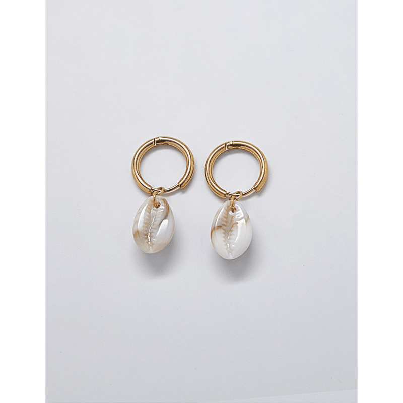 Gold Cowrie Shell Huggie Earrings